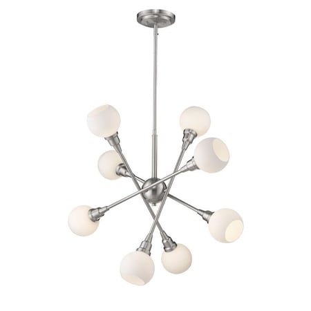 Z-Lite Tian 8 Light Pendant, Brushed Nickel & Matte Opal 616-8C-BN